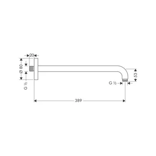 Hansgrohe Brausearm 389 mm Ausladung 90° chrom ohne Kugelgelenk – Bild 2