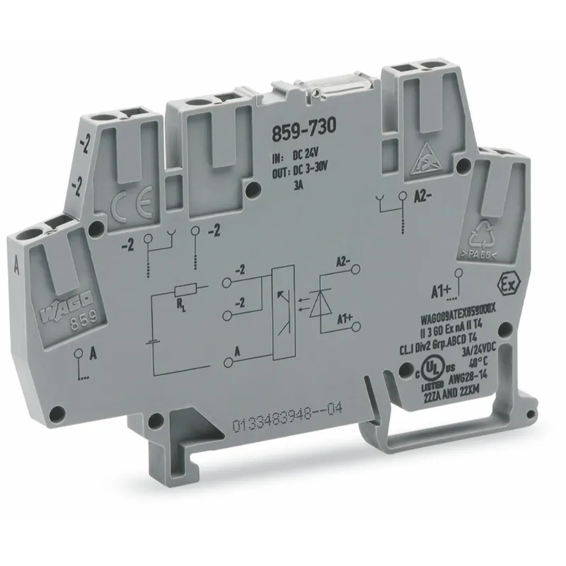 WAGO Optokopplermodul Eingangsnennspannung DC 24 V Ausgangsspannungsbereich DC 3 ? 30 V grau 859-730