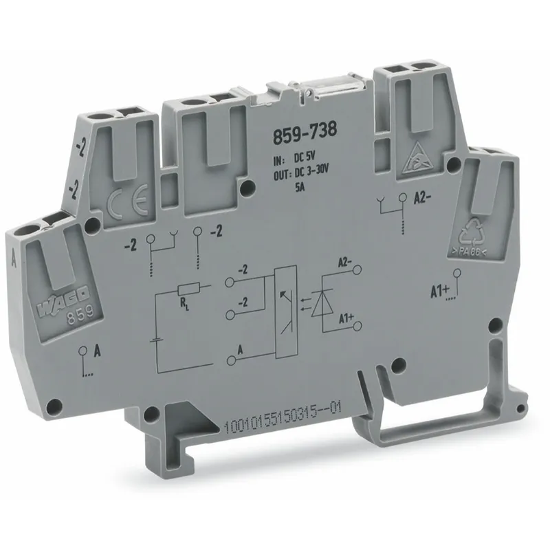 WAGO Optokopplermodul Eingangsnennspannung DC 5 V Ausgangsspannungsbereich DC 3 ? 30 V grau 859-738