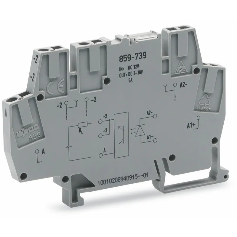 WAGO Optokopplermodul Eingangsnennspannung DC 12 V Ausgangsspannungsbereich DC 3 ? 30 V grau 859-739