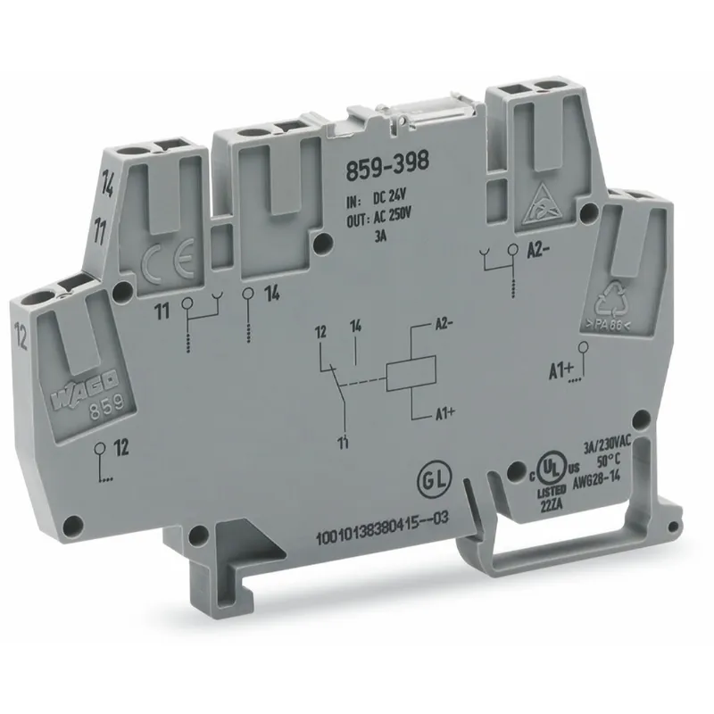 WAGO Relaismodul Eingangsnennspannung DC 24 V 1 Wechsler grau 859-398