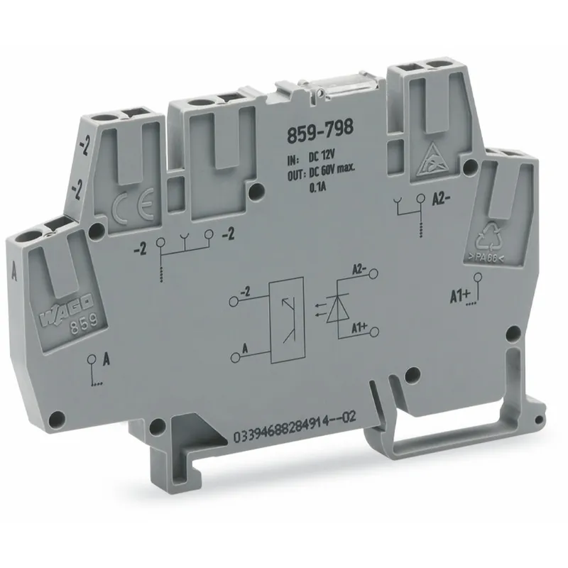 WAGO Optokopplermodul Eingangsnennspannung DC 12 V Ausgangsspannungsbereich DC 9 ? 60 V grau 859-798