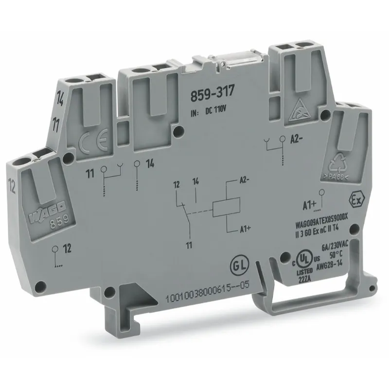 WAGO Relaismodul Eingangsnennspannung DC 110 V 1 Wechsler grau 859-317