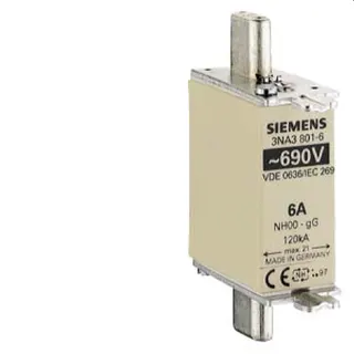 Siemens NH-Sicherungseinsatz mit Stirnkennmelder Gr.000 6A 3NA3801-6