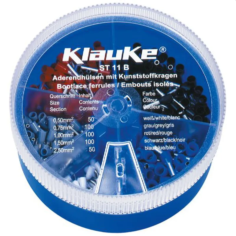 Klauke Streudose mit isol. DIN Aderendhülsen 0,5-2,5qmm ST11B