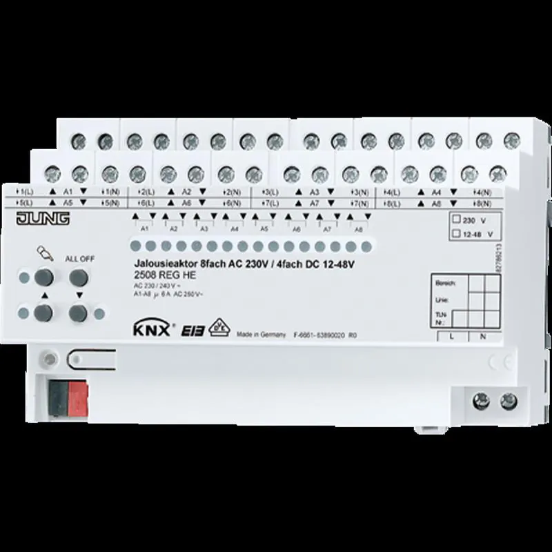 Jung KNX Jalousieaktor 8fach AC 110-230 V, 4fach DC 12-48 V 2508REGHE