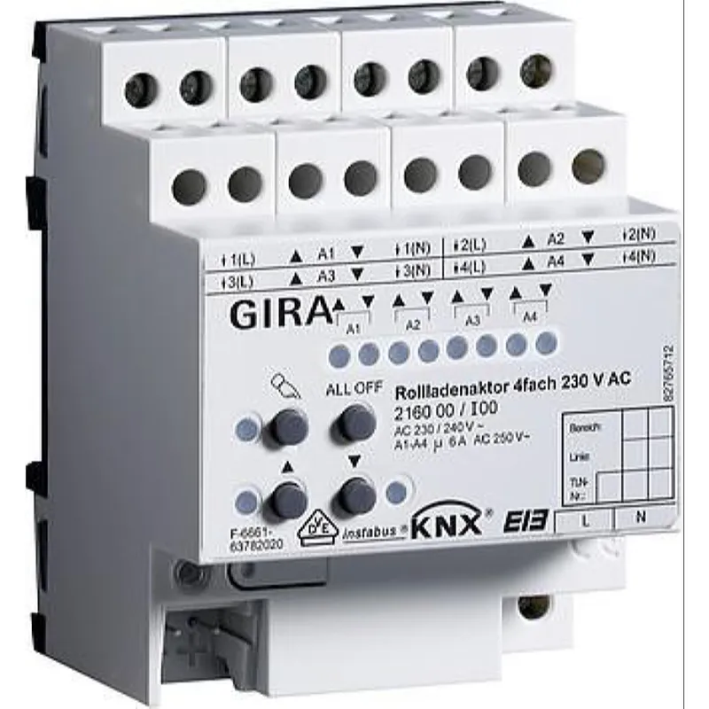 Gira Jalousieaktor 216000 KNX/EIB Rolladen 4fach 230VAC REG