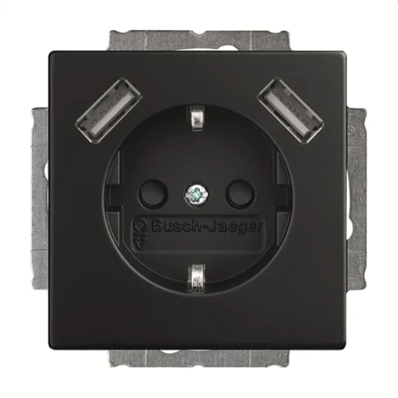 Busch-Jaeger Doppelsteckdose SCHUKO 20 EUCB2USB-885 2x USB, schwarz matt