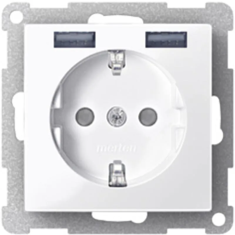Merten Steckdose SCHUKO mit USB Ladegerät polarweiß System M