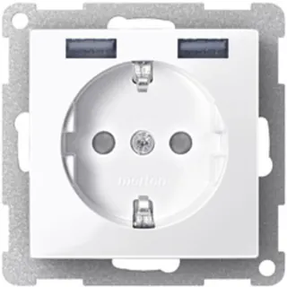 Merten Steckdose SCHUKO mit USB Ladegerät polarweiß System M