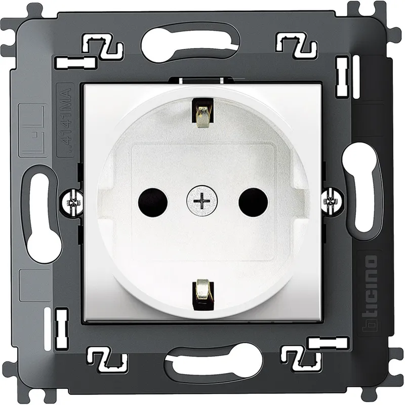 Bticino SCHUKO-Steckdose N4141MA m. Tragring SL weiss