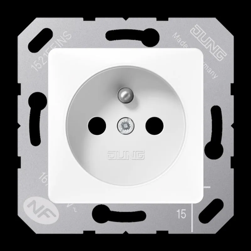 Jung Steckdose, französisch/belgisches System, 16 A 250 V ~, ohne Krallen, SAFETY+, Thermoplast, 50 x 50 mm, alpinw 5120FBFKIWW