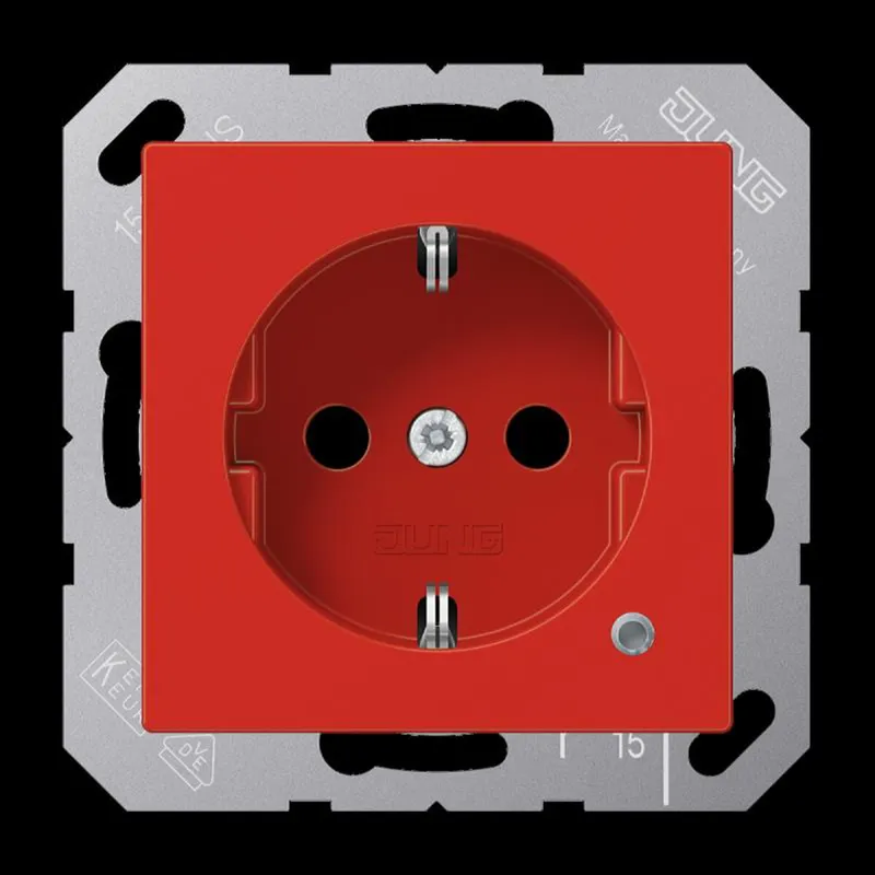 Jung SCHUKO Steckdose, 16 A 250 V ~, mit Funktionsanzeige, SAFETY+, Thermoplast, Serie AS/A, rot A1520BFKORT