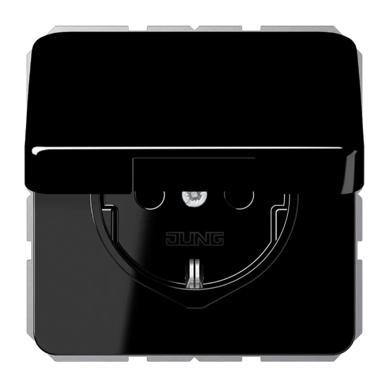 Jung SCHUKO Steckdose, 16 A 250 V ~, Klappdeckel, Thermoplast, Serie CD, schwarz CD1520BFKLSW