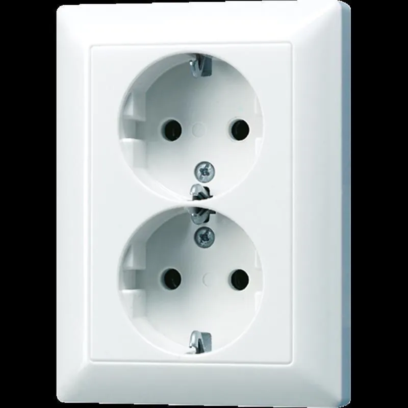 Jung SCHUKO®-Zweifach-Steckdose, 16 A 250 V ~, Schraubklemmen, Duroplast, Serie AS, alpinweiß AS5022NUWW