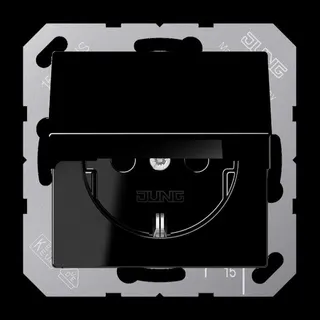 Jung SCHUKO Steckdose, 16 A 250 V ~, Klappdeckel, Thermoplast, Serie A, schwarz A1520BFKLSW