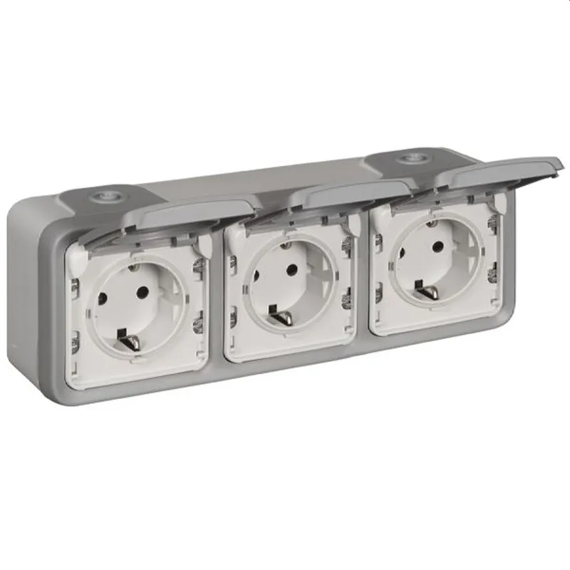Legrand Steckdose 69743 3fach waagerecht FR AP grau