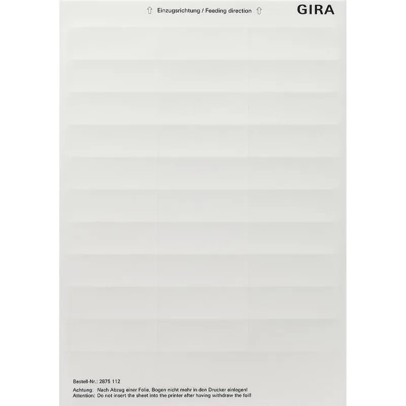 Gira Beschriftungsbogen 2875112 23,7x66,3mm reinweiss 2875112