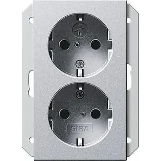 Gira SCHUKO-Doppel-Steckdose 273526 KS Geraeted. 1,5fach System55 Alu