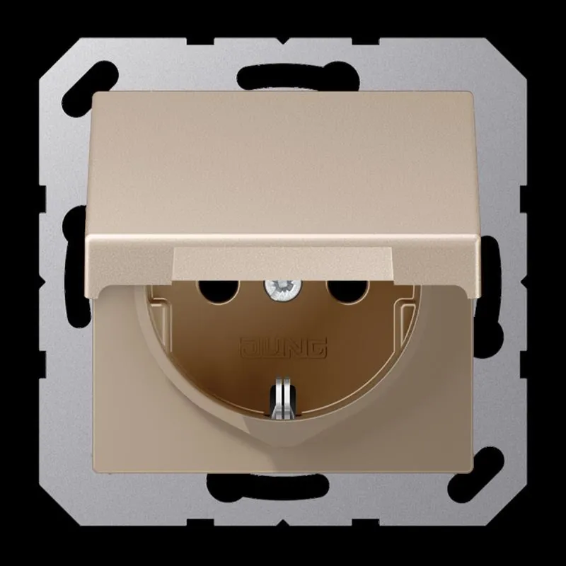Jung SCHUKO Steckdose, 16 A 250 V ~, Klappdeckel, Thermoplast lackiert, Serie A, champagner A1520BFKLCH