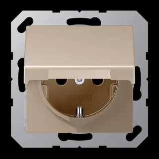 Jung SCHUKO Steckdose, 16 A 250 V ~, Klappdeckel, Thermoplast lackiert, Serie A, champagner A1520BFKLCH