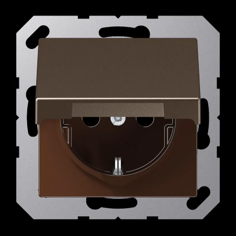 Jung SCHUKO Steckdose, 16 A 250 V ~, Klappdeckel, Thermoplast lackiert, Serie A, mokka A1520BFKLMO