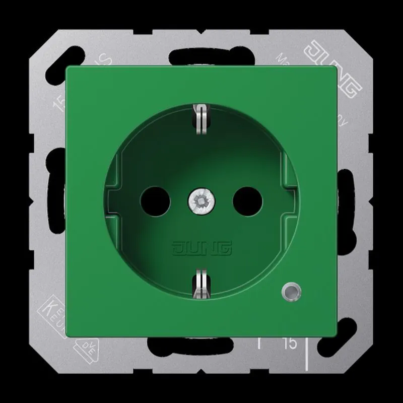 Jung SCHUKO Steckdose, 16 A 250 V ~, mit Funktionsanzeige, SAFETY+, Thermoplast, Serie AS/A, grün (für SV) A1520BFKOGN