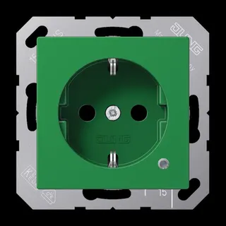 Jung SCHUKO Steckdose, 16 A 250 V ~, mit Funktionsanzeige, SAFETY+, Thermoplast, Serie AS/A, grün (für SV) A1520BFKOGN
