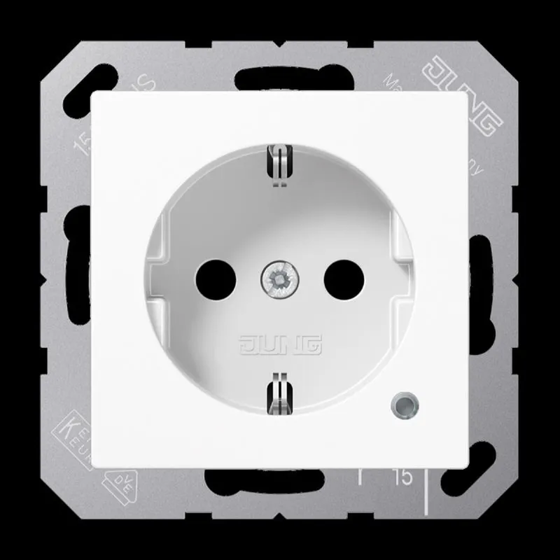 Jung SCHUKO Steckdose, 16 A 250 V ~, mit Funktionsanzeige, SAFETY+, Thermoplast, Serie AS/A, alpinweiß A1520BFKOWW