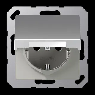 Jung SCHUKO Steckdose, 16 A 250 V ~, Klappdeckel, Thermoplast lackiert, Serie A, aluminium A1520BFKLAL