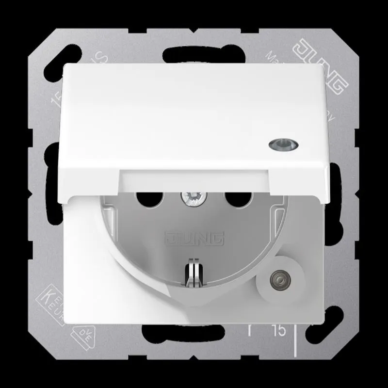 Jung SCHUKO Steckdose, 16 A 250 V ~, ohne Krallen, mit Funktionsanzeige, Thermoplast, Serie A AS1520BFKLKOWW