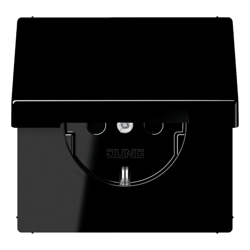 Jung SCHUKO Steckdose, 16 A 250 V ~, Klappdeckel, Thermoplast, Serie LS, schwarz LS1520BFKLSW