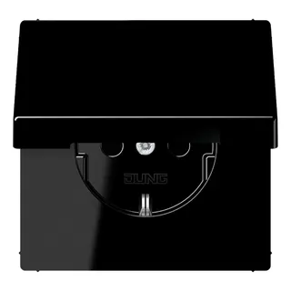 Jung SCHUKO Steckdose, 16 A 250 V ~, Klappdeckel, Thermoplast, Serie LS, schwarz LS1520BFKLSW