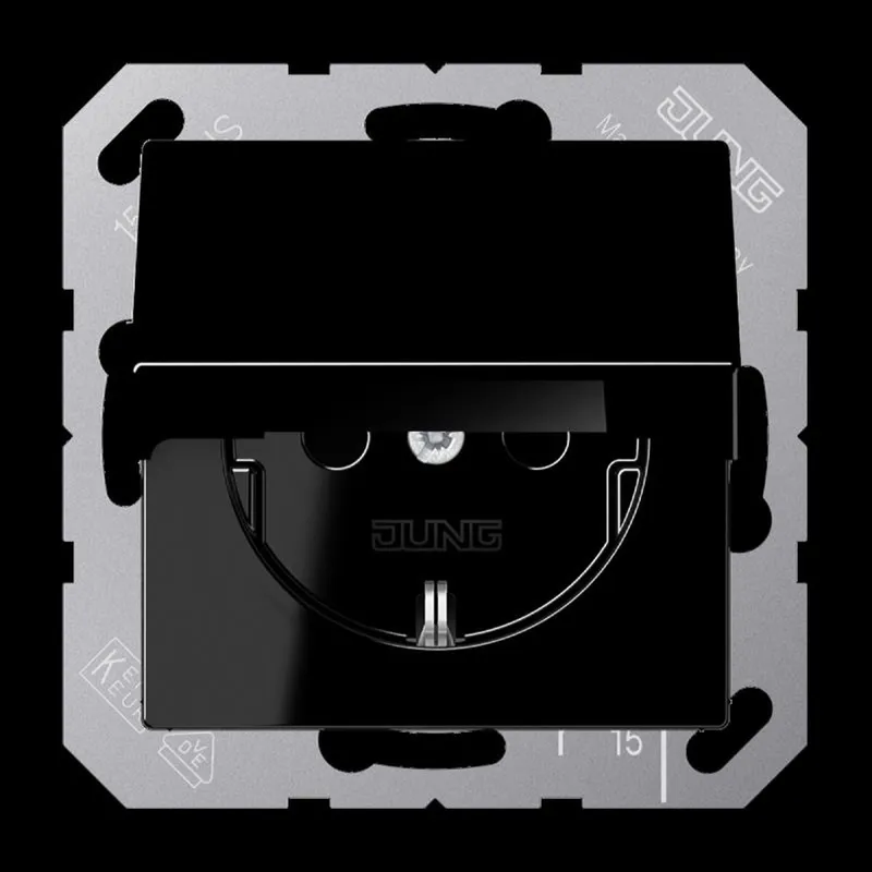 Jung SCHUKO Steckdose, 16 A 250 V ~, Klappdeckel, Duroplast, Serie A, schwarz A1520KLSW