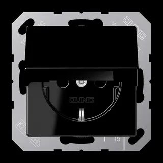Jung SCHUKO Steckdose, 16 A 250 V ~, Klappdeckel, Duroplast, Serie A, schwarz A1520KLSW