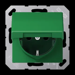 Jung SCHUKO Steckdose, 16 A 250 V ~, Klappdeckel, Thermoplast, Serie AS, grün (für SV) AS1520BFKLGN