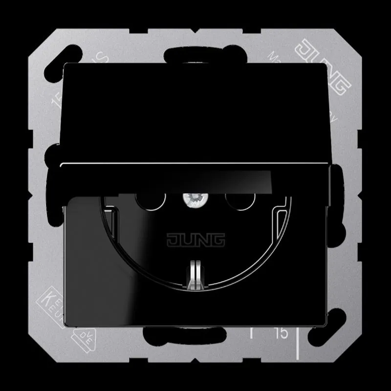 Jung SCHUKO Steckdose, 16 A 250 V ~, ohne Krallen, Duroplast, Serie A, schwarz A1520KIKLSW