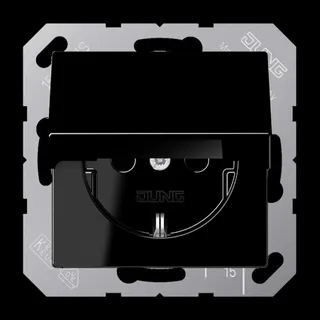 Jung SCHUKO Steckdose, 16 A 250 V ~, ohne Krallen, Duroplast, Serie A, schwarz A1520KIKLSW
