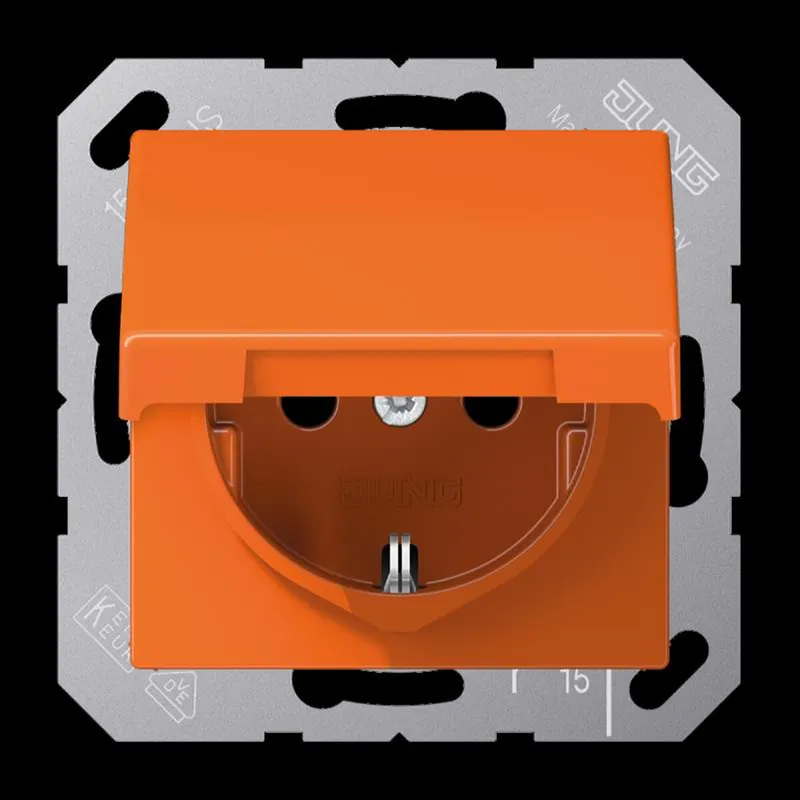 Jung SCHUKO Steckdose, 16 A 250 V ~, ohne Krallen, Thermoplast, Serie AS, orange (für ZSV) AS1520BFKIKLO