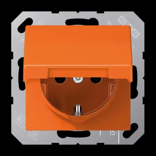 Jung SCHUKO Steckdose, 16 A 250 V ~, ohne Krallen, Thermoplast, Serie AS, orange (für ZSV) AS1520BFKIKLO