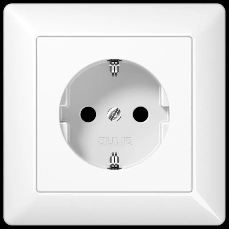 Jung SCHUKO Steckdose, 16 A 250 V ~, ohne Krallen, SAFETY+, mit Rahmen, Duroplast, Serie AS, alpinweiß AS1520NKIWW