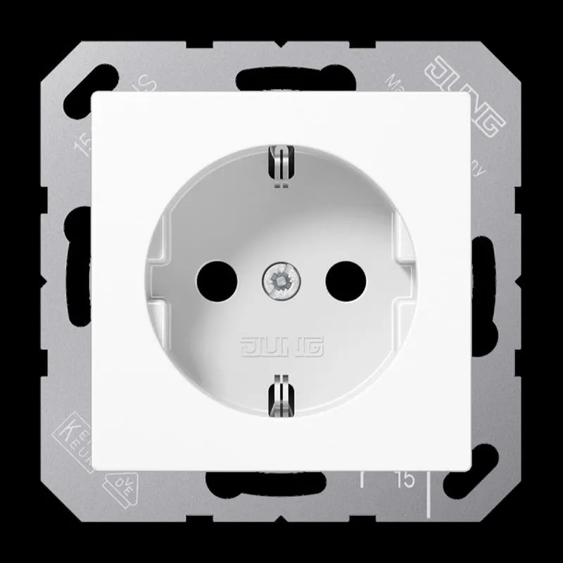 Jung SCHUKO Steckdose, 16 A 250 V ~, ohne Krallen, SAFETY+, Thermoplast, Serie AS/A, alpinweiß A1520NBFKIWW