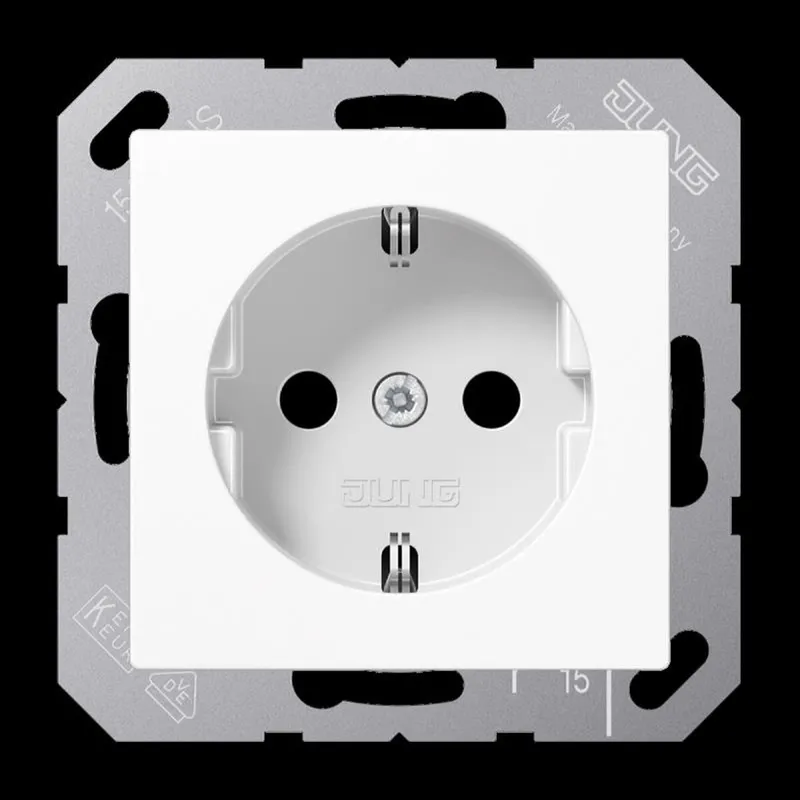 Jung SCHUKO Steckdose, 16 A 250 V ~, ohne Krallen, SAFETY+, Duroplast, Serie AS/A, alpinweiß A1520NKIWW