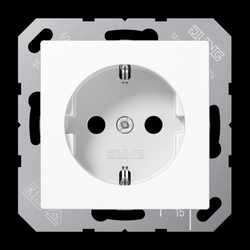 Jung SCHUKO Steckdose, 16 A 250 V ~, ohne Krallen, Thermoplast, Serie AS/A, alpinweiß A1520NBFWW