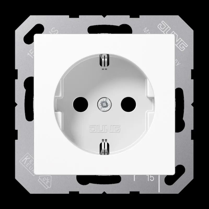 Jung SCHUKO Steckdose, 16 A 250 V ~, ohne Krallen, Duroplast, Serie AS/A, alpinweiß A1520NWW