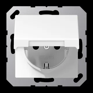 Jung SCHUKO Steckdose, 16 A 250 V ~, Klappdeckel, Thermoplast, Serie A, alpinweiß A1520BFKLWW