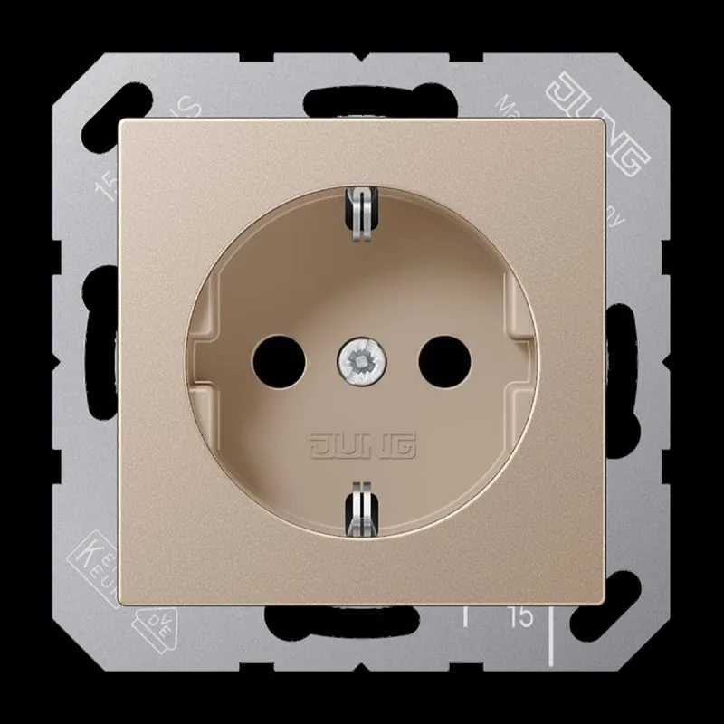 Jung SCHUKO Steckdose, 16 A 250 V ~, ohne Krallen, SAFETY+, Serie A, champagner A1520NKICH