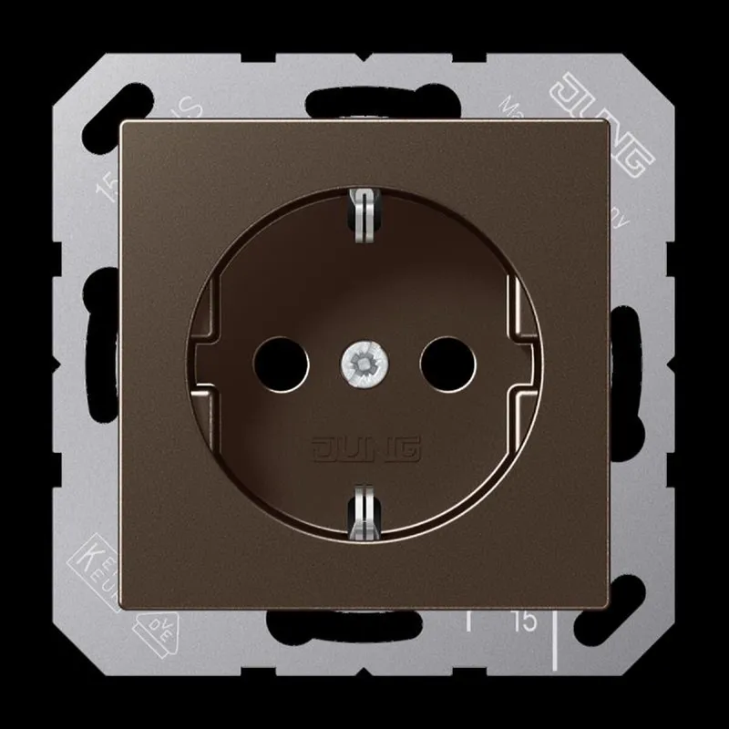 Jung SCHUKO Steckdose, 16 A 250 V ~, ohne Krallen, SAFETY+, Serie A, mokka A1520NKIMO