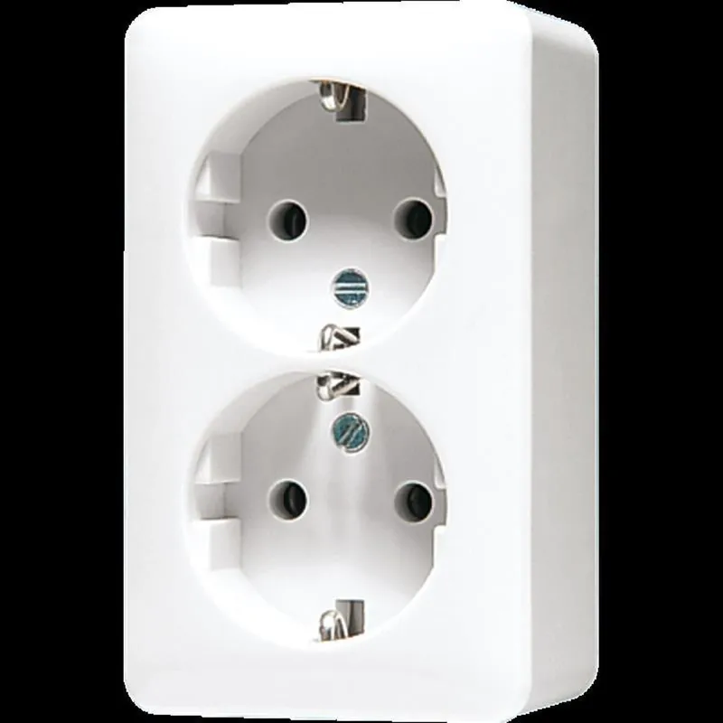 Jung SCHUKO®-Zweifach-Steckdose, 16 A 250 V ~, 47 mm, SAFETY+, AP 600, alpinweiß 6020KIAWW