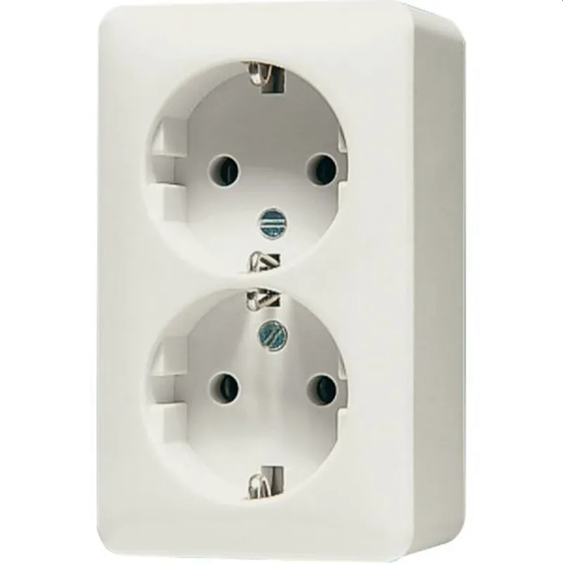Jung SCHUKO®-Zweifach-Steckdose, 16 A 250 V ~, 47 mm, Schraubklemmen, AP 600, weiß 6022A